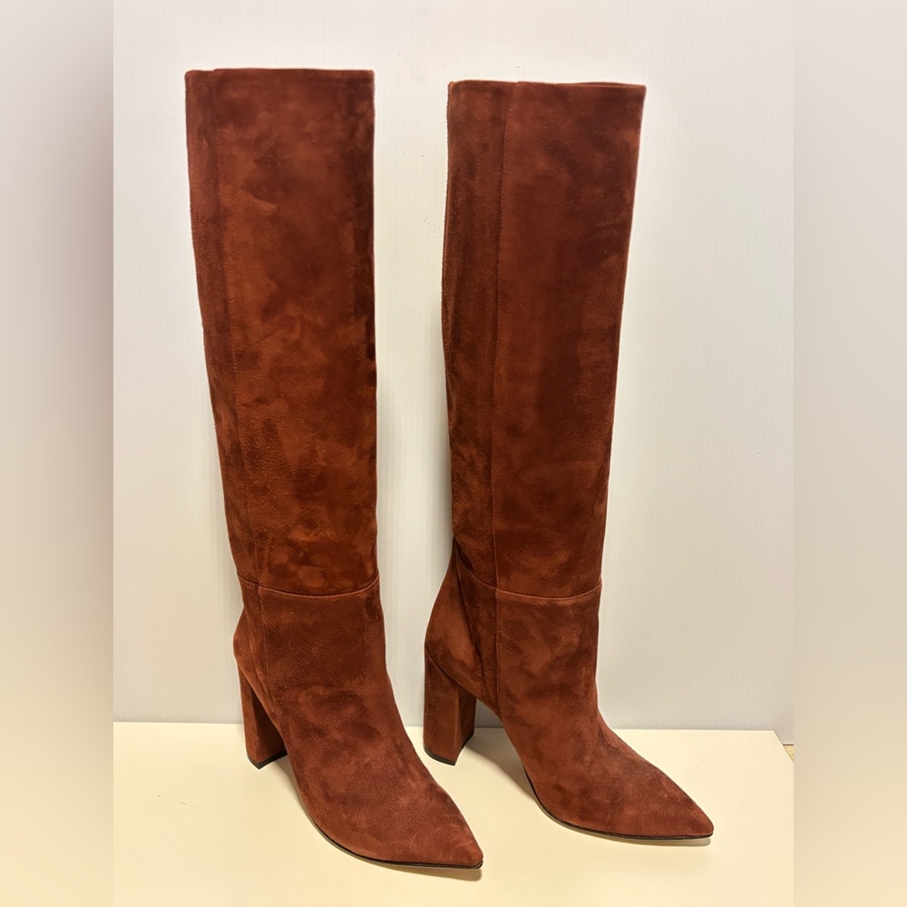❌SOLD❌New 36 Paris Anja Texas Suede Leather Rust Heeled Boots Italy 6.5